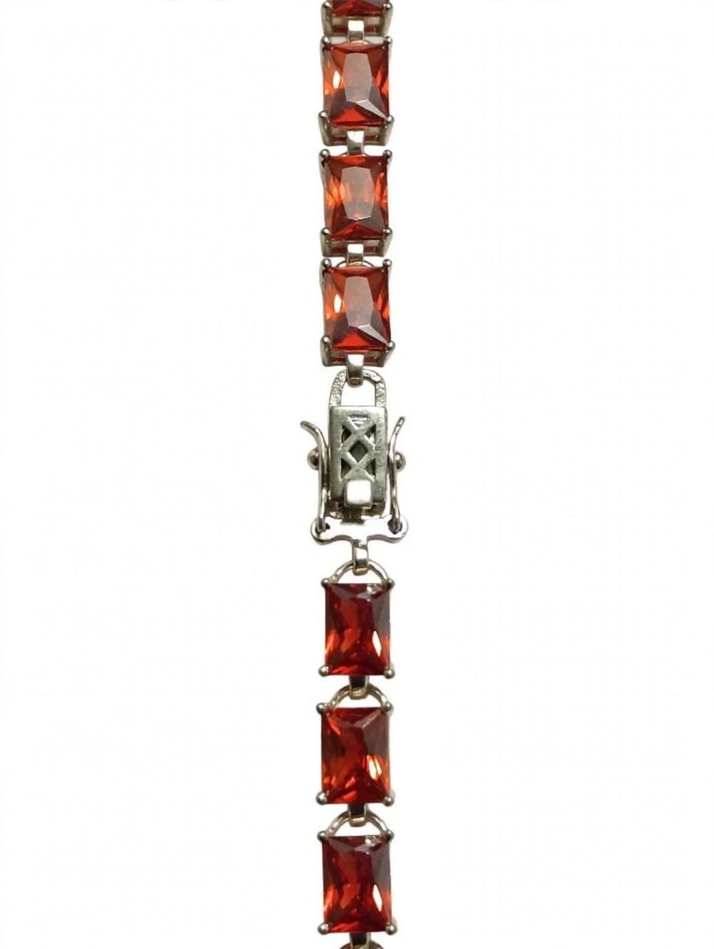Sterling Silver Orange Garnet Dainty Tennis Bracelet 7x5mm Emerald Cut Box Clasp